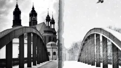 Einer der Geburtsorte des Katholizismus in Polen: Die Kathedrale von Posen, gesehen von der roten Brücke im Sommer und Winter / Michał Koralewski via Flickr (CC BY-NC-ND 2.0)