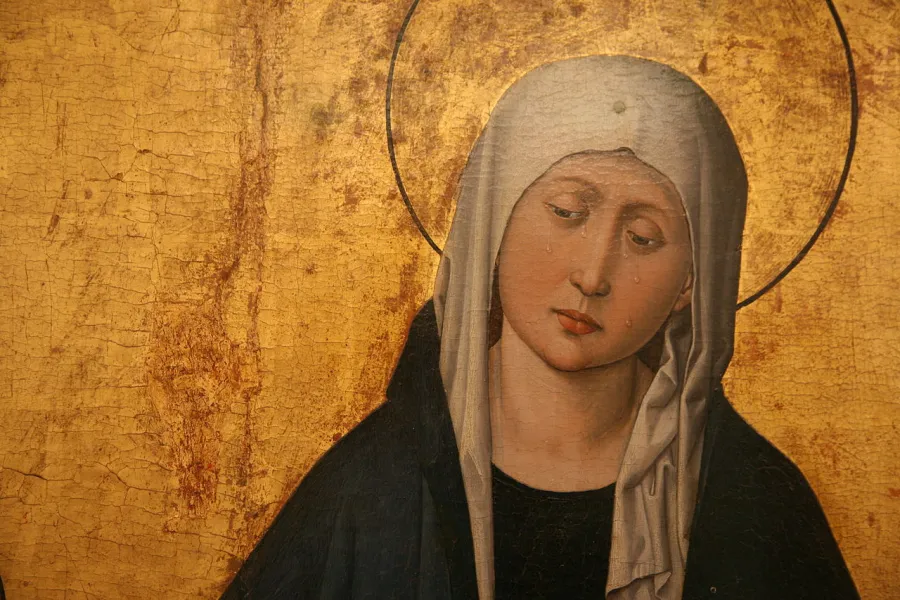 Schmerz und Tränen: Maria in der Darstellung des Meisters des Stauffenberger Altars, entstanden um 1460. 