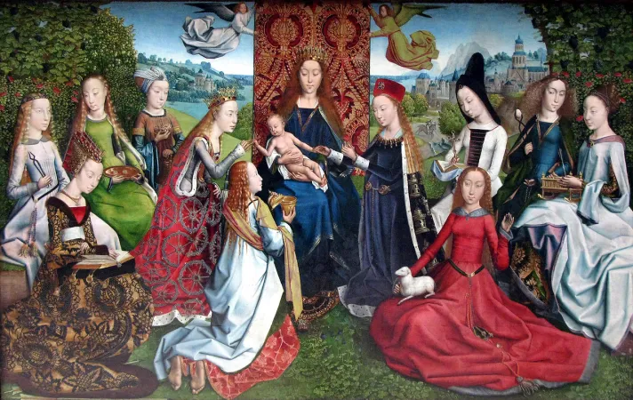 Virgo inter Virgines: Das Gemälde zeigt die Jungfrau Maria umgeben von heiligen Jungfrauen. Geschaffen hat es der Meister der Lucialegende um 1500.