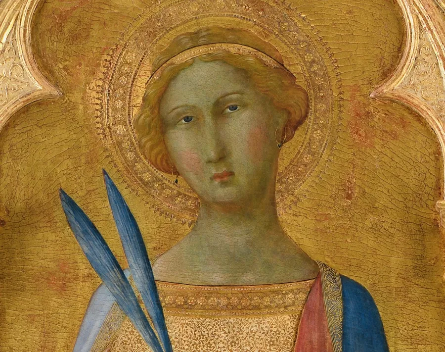 Die Heilige Corona, dargestellt vom Meister des Palazzo Venezia, um 1350 (Ausschnitt).