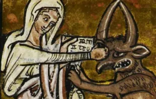 Maria haut dem Teufel ins Gesicht: Eine Darstellung aus dem 13. Jahrhundert. / British Library (Gemeinfrei)