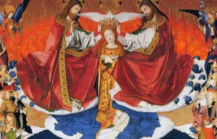 Marienkrönung, Altar der Kartause zu Villeneuve-lès-Avignon (Ausschnitt). Geschaffen von Enguerrand Quarton im Jahr 1454. / Wikimedia (Gemeinfrei)