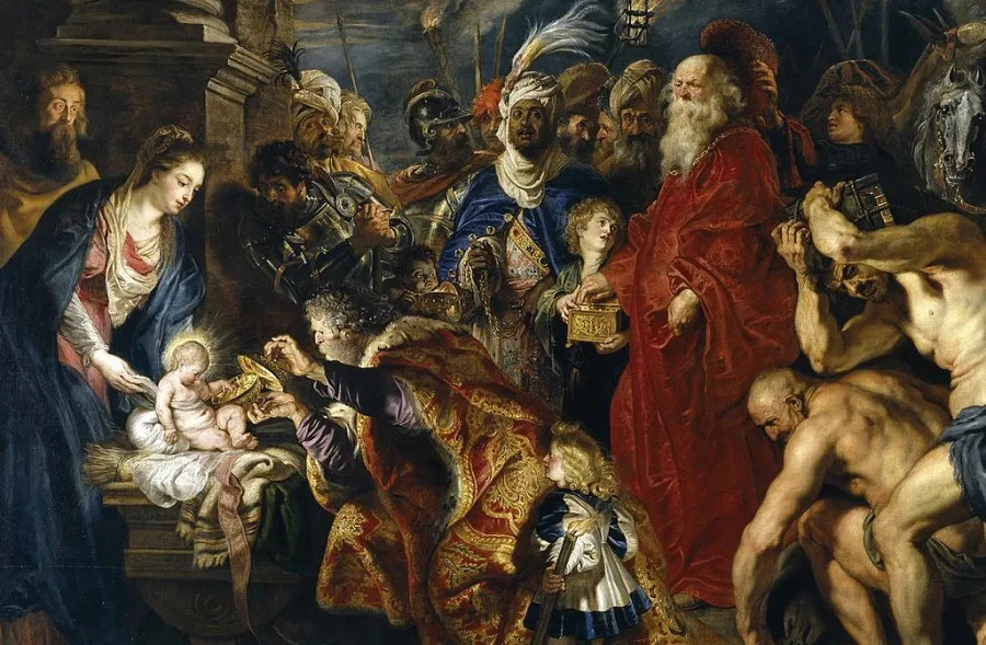 Vom Stern zu Bethlehem zum Jesuskind geführt: Die Heiligen Drei Könige an der Krippe von Peter Paul Rubens