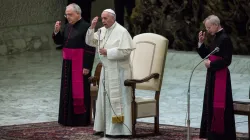 Papst Franziskus betet mit den Gläubigen bei der Generalaudienz am 23. August 2017. / CNA / Alessio Di Cintio