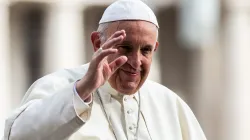 Papst Franziskus begrüßt Gläubige auf dem Petersplatz vor der Generalaudienz am 17. Oktober 2018 / Daniel Ibanez / CNA Deutsch