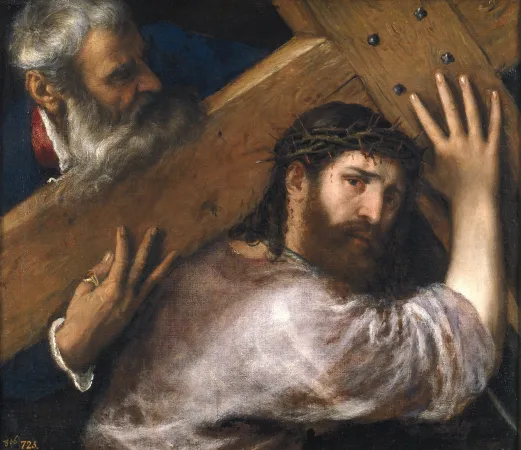 Christus trägt das Kreuz. Das Gemälde von Tizian entstand um 1565