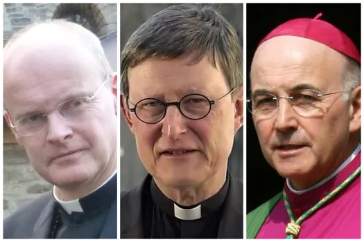 Bischof Franz-Josef Overbeck, Kardinal Rainer Maria Woelki und Bischof Felix Genn (von links). / Christoph Wagener / Wikimeda  (CC BY-SA 3.0)  // Screenshot / YouTube // Ruecki / Wikimeda (CC BY-SA 3.0) 