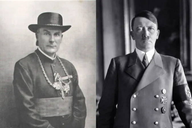 Kardinal Michael von Faulhaber (links) als Bayerischer Feldprobst im Jahr 1917 und Adolf Hitler (rechts) 