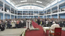 Papst Franziskus spricht zu Priestern, Ordensleuten und Seminaristen in Trujillo, Peru am 20. Januar 2018. / Vatican Media / CNA 