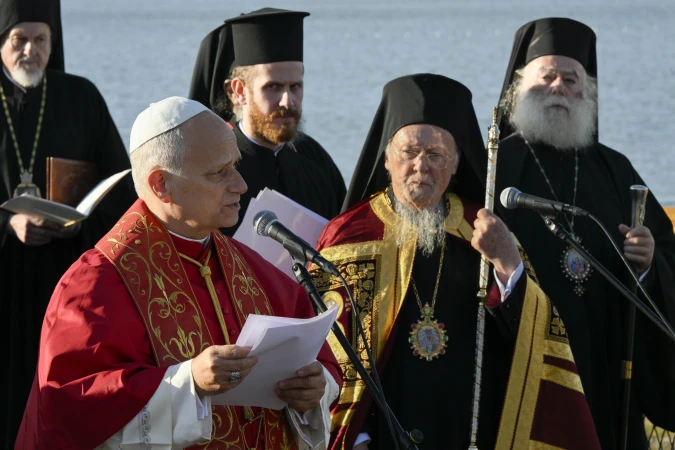 Papst Leo XIV. und der orthodoxe Patriarch Bartholomaios I.