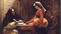 François Marius Granet malte 1825 diese Darstellung einer jungen Bäuerin, die einen Ablass kauft.  / Gemeinfrei