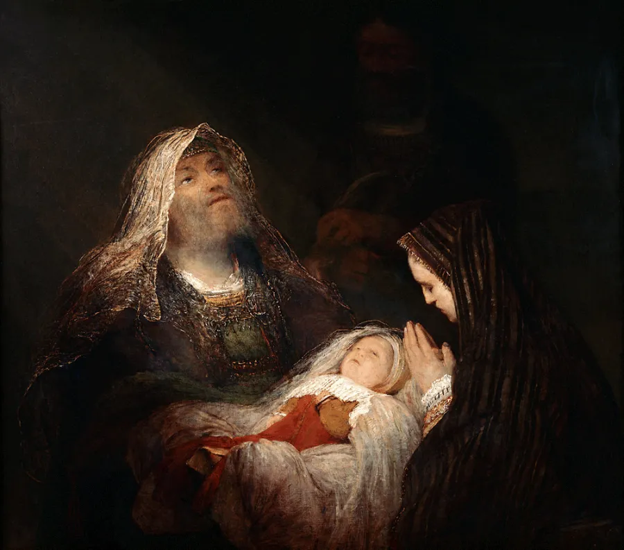 Der heilige Simeon mit dem Christkind im Arm, dargestellt von Aert de Gelder um 1700 