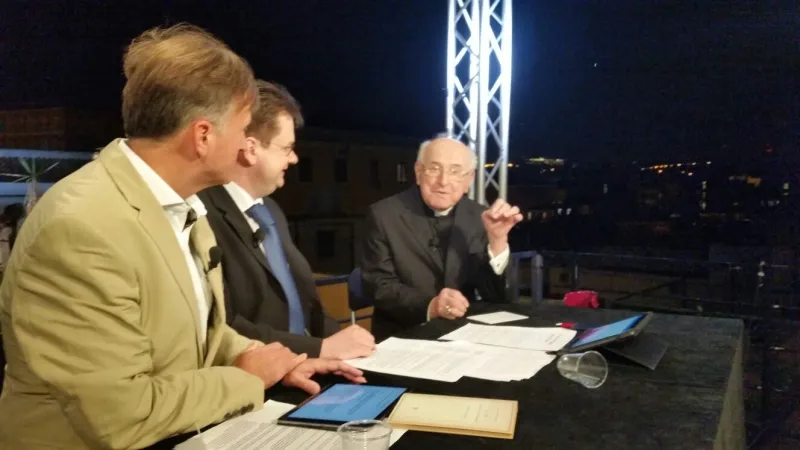 Interview beim katholischen Fernsehsender ETWN – von links: Martin Rothweiler, Robert Rauhut, Kardinal Walter Brandmüller