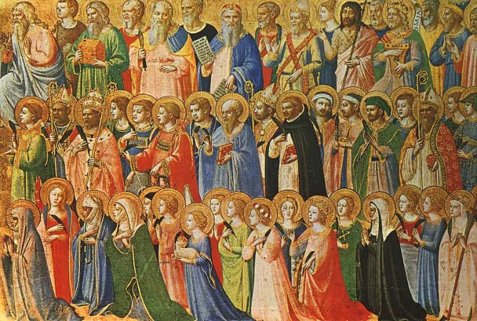 Die Vorläufer Christi mit Heiligen und Märtyrern, von Fra Angelico um 1423. 
