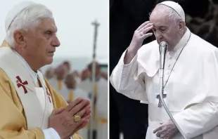 Papst emeritus Benedikt XVI. und Papst Franziskus.  / Vatican Media // Daniel Ibáñez / CNA Deutsch
