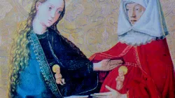 Konrad Witz. Gottes ewiger Ratschluß. Daneben die Heimsuchung der beiden Frauen, um 1445.  / Gemäldegalerie Berlin SMPK. (Bild:Adolf Weis, Platytera)
