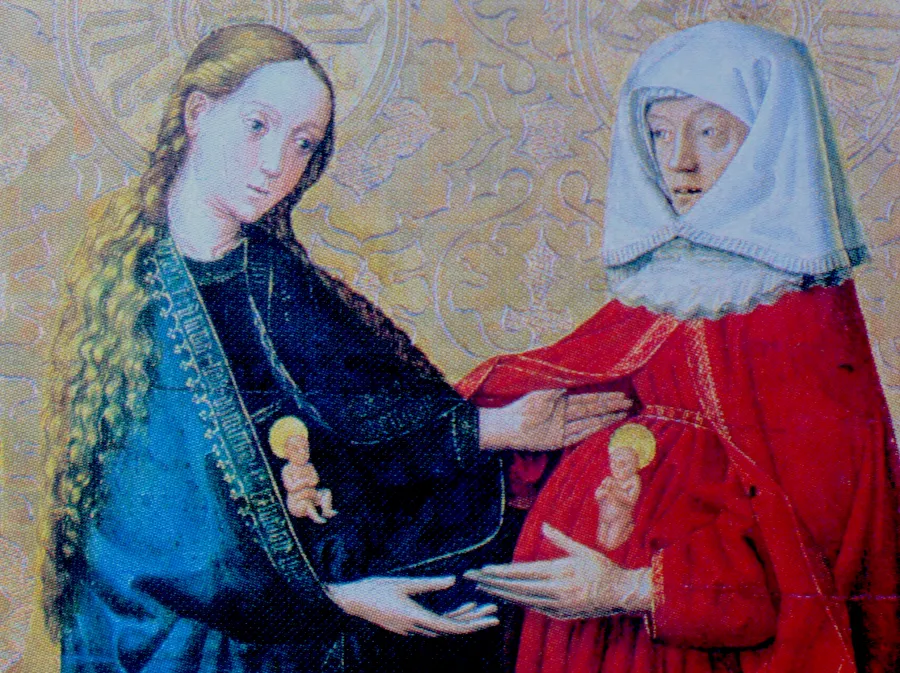Konrad Witz. Gottes ewiger Ratschluß. Daneben die Heimsuchung der beiden Frauen, um 1445. 