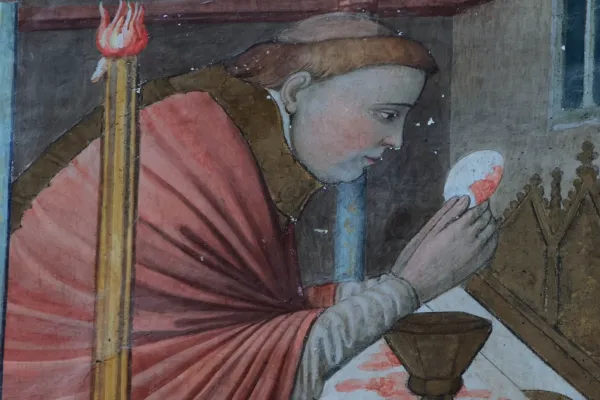 Abbildung eines Freskos aus dem Dom von Orvieto, welches das Blutwunder darstellt. / Screenshot / EWTN.TV