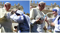 Papst Franziskus segnet Schwester Jacinta von den Missionarinnen der Barmherzigkeit nach der Heiligsprechung der heiligen Mutter Teresa von Kalkutta am 4. September 2016. / CNA/Daniel Ibanez