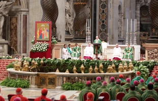 Papst Franziskus bei der Predigt in der Messe zur Eröffnung der Familiensynode 2015. / CNA/Daniel Ibanez