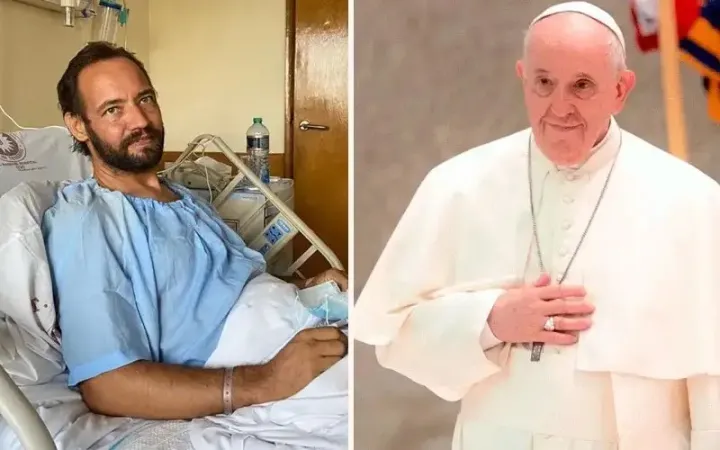 Bischof Christian Carlassare im Krankenhaus in Nairobi im April 2021 /Papst Franziskus