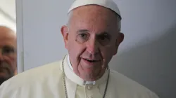 Papst Franziskus bei einer "fliegenden Pressekonferenz" im Jahr 2014. / CNA/Alan Holdren