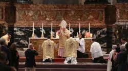 Kardinal Raymond Burke spendet den Segen bei der heiligen Messe der Summorum-Pontificum-Wallfahrt in Rom am 25. Oktober 2014 / Daniel Ibáñez / CNA Deutsch 