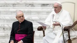 Papst Franziskus spricht bei der Generalaudienz am 7. Oktober 2020.  / Daniel Ibanez / CNA Deutsch 