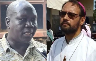 Der Priester John Mathiang (links) und Bischof Christian Carlassare (rechts). / Ginaba Lino/Juba/Südsudan/ Katholische Diözese Rumbek
