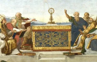 Disput über das Heilige Sakrament (Ausschnitt): Raffaels Fresco entstand um 1510. 

 / Wikimedia / Vatikanische Musee (digital bearbeitet) (CC0)