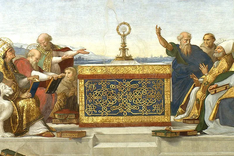 Disput über das Heilige Sakrament (Ausschnitt): Raffaels Fresco entstand um 1510. 

