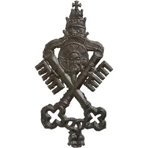 Ein Abzeichen für Rom-Pilger des XV. Jahrhunderts: Neben den päpstlichen Schlüsseln und der Tiara ist deutlich das Tuchbild zu sehen 