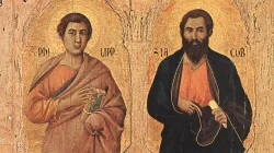 Die beiden Apostel Philipp und Jakob, dargestellt auf der Maestà des Hochaltares des Doms zu Siena, von Duccio di Buoninsegna, 13. Jahrhundert. / Wikipedia (Gemeinfrei)