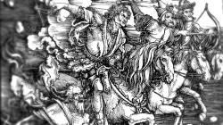 Die vier Reiter der Apokalypse, von Albrecht Dürer (Ausschnitt). / Staatliche Kunsthalle Karlsruhe via Wikimedia (Gemeinfrei)