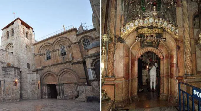 Grabeskirche in Jerusalem: Fassade (links) und Ädikula.