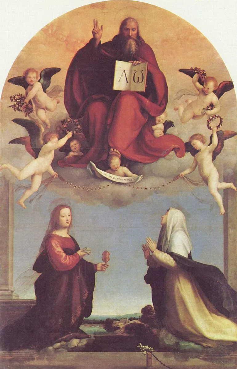 Alpha und Omega: Gottvater mit den Hll. Maria Magdalena und Katharina von Siena, gemalt von Fra Bartolomeo
