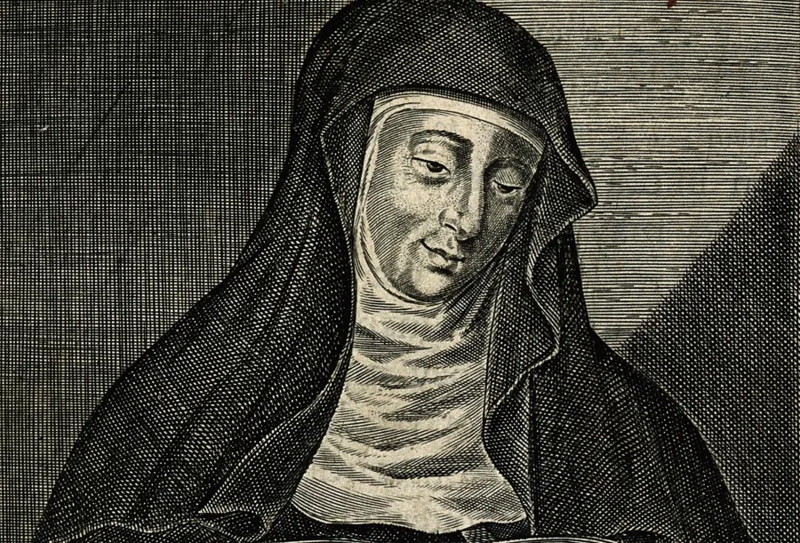 St. Hildegard von Bingen (1098-1179): Liniengravur von W. Marshall. 