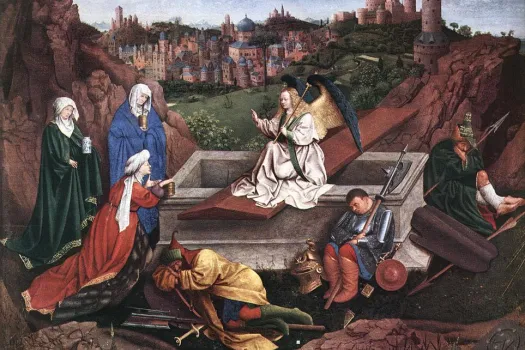 Dieses Gemälde der Begebenheit am Grab von Hubert van Eyck entstand Mitte des 15. Jahrhunderts. / Gemeinfrei via Wikipedia