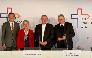 Thomas Söding, Irme Stetter-Karp, Bischof Georg Bätzing, Bischof Franz-Josef Bode (8. September 2022) / Martin Rothweiler / EWTN