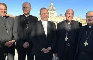 Bischöfe Stefan Oster, Franz-Josef Overbeck, Georg Bätzing, Felix Genn und Bertram Meier (von links) zum Abschluss der Synodalitätssynode in Rom. / Martin Rothweiler / EWTN.TV