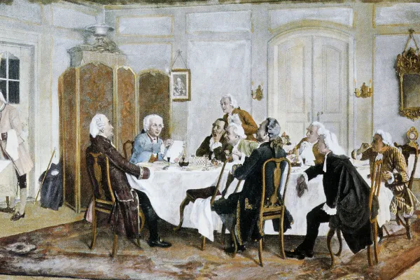 Immanuel Kant und seine Tischgenossen: Kolorierter Holzstich von Emil Doerstling / Wikimedia (CC0) 