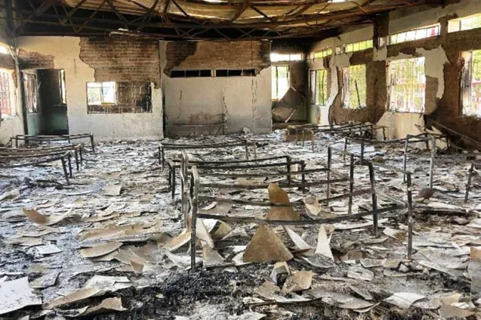 Das ausgebrannte Pastoralzentrum der Pfarrei St. Paul in Imphal