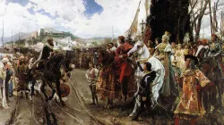 Im Jahr 1492 übergab Muhammad XII. die Stadt Granada an Königin Isabella I. und König Ferdinand II. Das Gemälde wurde 1882 von Francisco Pradilla y Ortiz gemalt. / Gemeinfrei via Wikimedia
