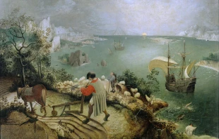 Landschaft mit Sturz des Ikarus, gemalt von Pieter Breughel dem Älteren (ca 1558) / Wikimedia (CC0) 