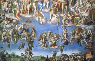 Ausschnitt der Darstellung des jüngsten Gerichts von Michelangelo in der Sixtinischen Kapelle. Es wurde 1541 fertiggestellt. / Gemeinfrei