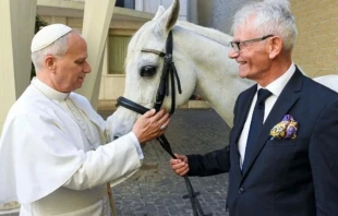 Papst Leo mit seinem Pferd Proton / Vatican Media