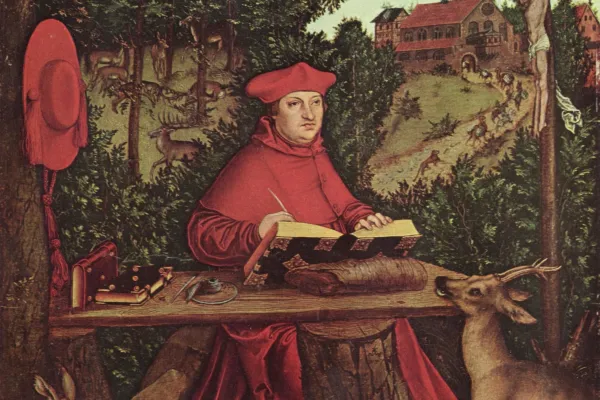 Lucas Cranach der Ältere: Kardinal Albrecht von Brandenburg (1490–1545) als heiliger Hieronymus / gemeinfrei
