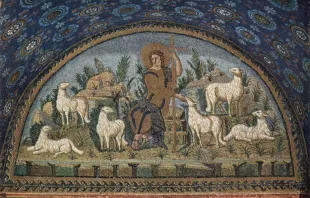 Der gute Hirte: Mosaik im Mausoleum der Kaiserin Galla Placidia, Ravenna, erste Hälfte des 5. Jahrhunderts. / Wikimedia (CC0) 