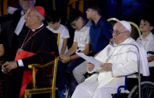 Papst Franziskus bei der Eröffnung des X. Weltfamilientreffens in Rom am 22. Juni 2022. / Daniel Ibanez / CNA Deutsch