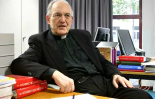 Der Prälat und Professor in seinem Büro in Köln. Moll wurde 1944 in Euskirchen geboren, promovierte 1973 bei Joseph Ratzinger und wurde 1976 zum Priester geweiht. Seit 1996 Beauftragter der Deutschen Bischofskonferenz für das Martyrologium des 20. Jahrhunderts. / Erzbistum Köln